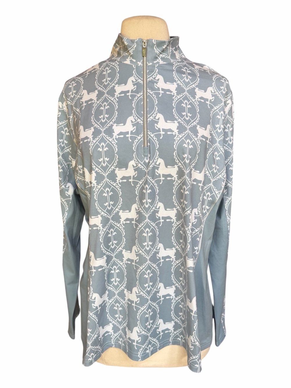 NWOT Arista Equestrian "Apollo" Quarter-Zip Slate Blue/Grey Sun Shirt‎